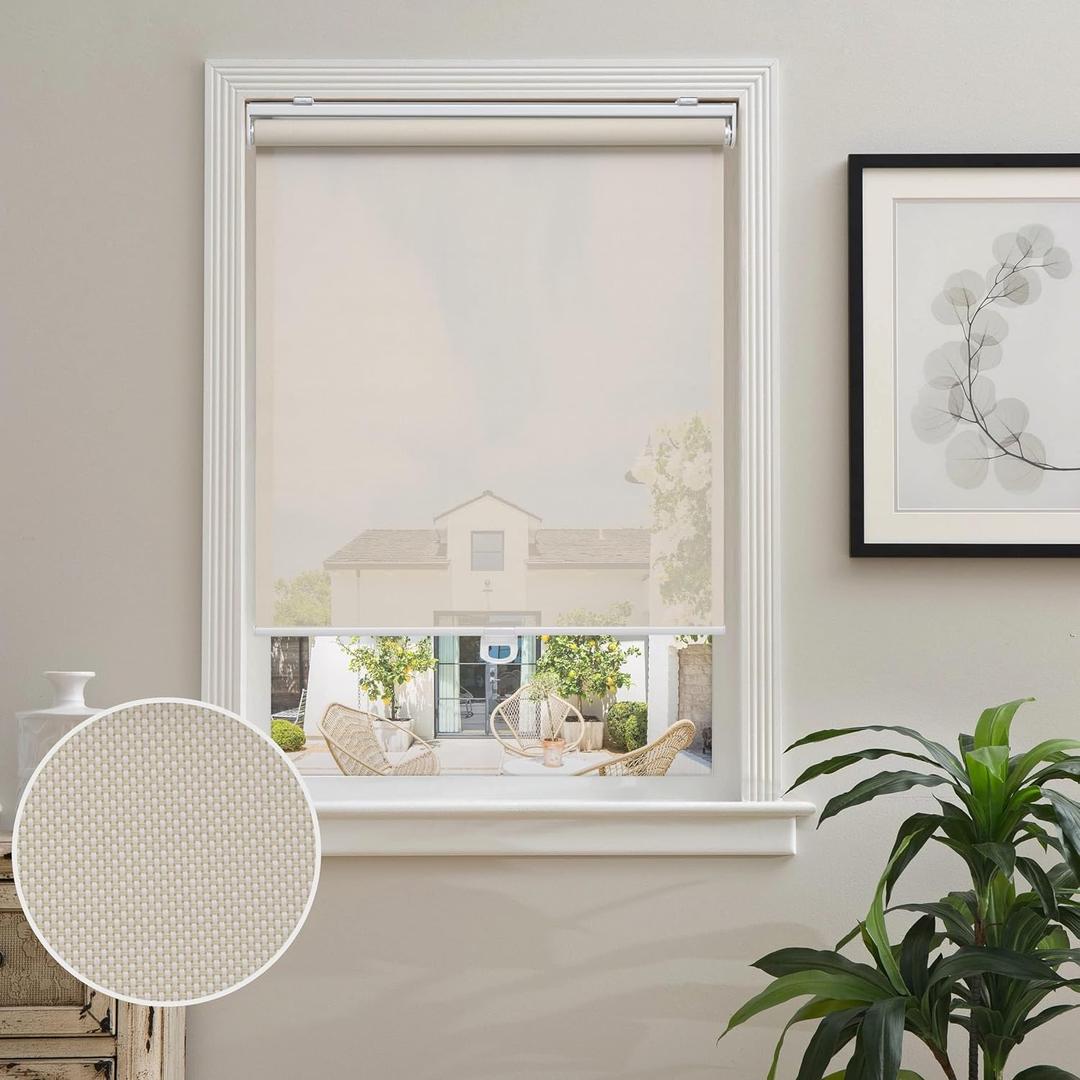 AOSKY Cordless Roller Shades for Windows Light Filtering Shades with 5% Openness Solar Screen Semi Sheer Roller Blinds UV Protection for Office and Home. Easy to Install 48" W x 72" H (Beige)