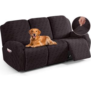 TAOCOCO Recliner Sofa Covers Stretch Reclining Couch Cover, Jacquard Recliner Couch Cover for 3 Seat Furniture Protector Sofa Slipcovers with Elastic Bottom for Kids, Pets (Chocolate)