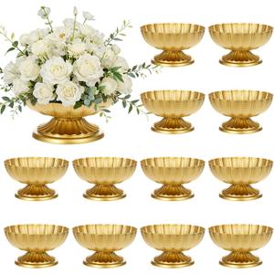 12 PCS Compote Bowl Gold Vase for Centerpieces 7" W x 4" H Small Metal Pedestal Vase Antique Gold Urn Vases Flower Arrangement for Wedding Anniversary Parties and Home Decor