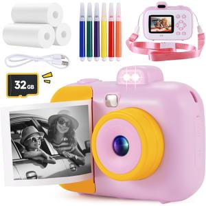 Kids Camera Instant Print for Girls Boys Age 3-12 Kids Toys, 12MP 1080P Kids Digital Cameras Christmas Birthday Gifts for 4-10 Year Old Girls, Toddler Camera