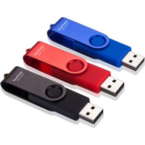 64GB USB Flash Drives, USB Stick, Thumb Drive Rotated Design, Memory Stick with LED Light for External Storage and Backup Data, Jump Drive, 3 Pack 64GB (3 Colors: Black Red Blue)