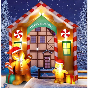 9.97 ft Inflatable Christmas Arch Outdoor Decoration Blow up Gingerbread Man Cookie House and Peppermint Decor with LED Lights Set for Indoor Outdoor Porch Door Garden Inflatable Xmas Arch Supplies 