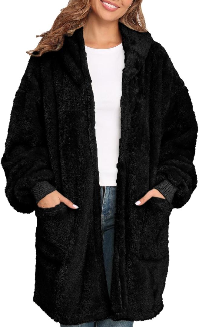 Argstar Hooded Cardigan for Women and Men, Oversized Sweatshirt Fuzzy Fleece Blanket Hoodie Jacket - One Size Fits All (Black)