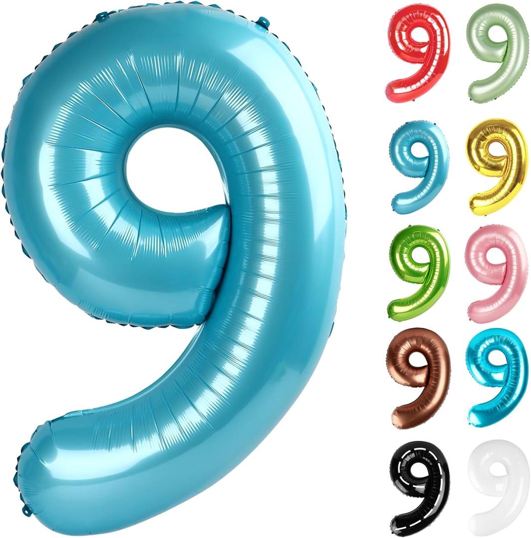 Pearlescent Blue Number 9 Balloon 40 Inch, 9 Balloon Number, 9th Birthday Decorations, Pearlescent Blue Party Supplies for Boys Girls