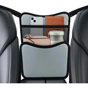 vvag Car Organizer Storage Between Seats,Leather Large Capacity Auto Handbag Holder,Automotive Console Pocket Purse for Snack Phone Document Storages,Auto Interior Accessories (Grey)