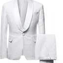 YFFUSHI Men's 2 Piece Jacquard Suits Tuxedo 1 Button Shawl Collar Party Dinner Wedding Suit (Pear White)