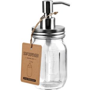 Amolliar Mason Jar Soap Dispensers, Rustproof Stainless Steel Lid &Pump, Refillable Wash Hand Soap for Bathroom,Kitchen-Ideal for Dish Soap,Liquid Soap, Lotions,Waterproof Stickers,16OZ Brushed Nickel