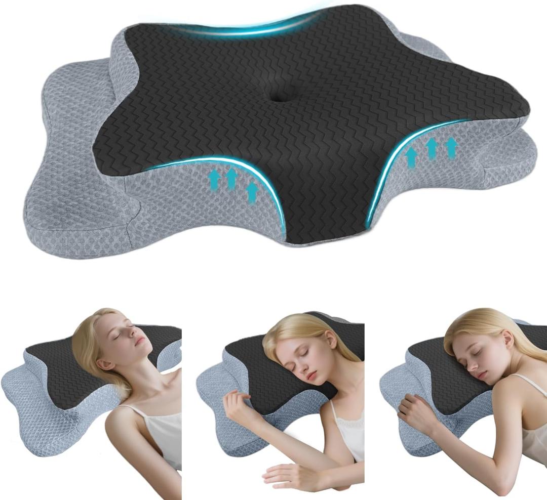 CHxxy Cervical Pillow for Neck Pain Relief, Memory Foam Pillows, Ergonomic Contour Bed Pillow, Soft for Side Sleep Stomach Sleeping and Back Sleepers-Queen Size Black&Dark Grey