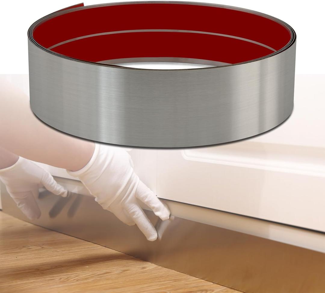 Lunghaa Metal Kick Plate, Self-Adhesive Kickplate, Baseboard Molding Trim, Anti-Scratch Base Cover for Wall, Door, Kitchen Cupboard Protection (9.8FT x 3.9IN, Brushed Silver)