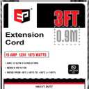 EP 3 Ft Extension Cord - 12/3 SJTW Heavy Duty Black Extension Cable with 3 Prong Grounded Plug - Power Cord for Lawn, Garden, Appliances