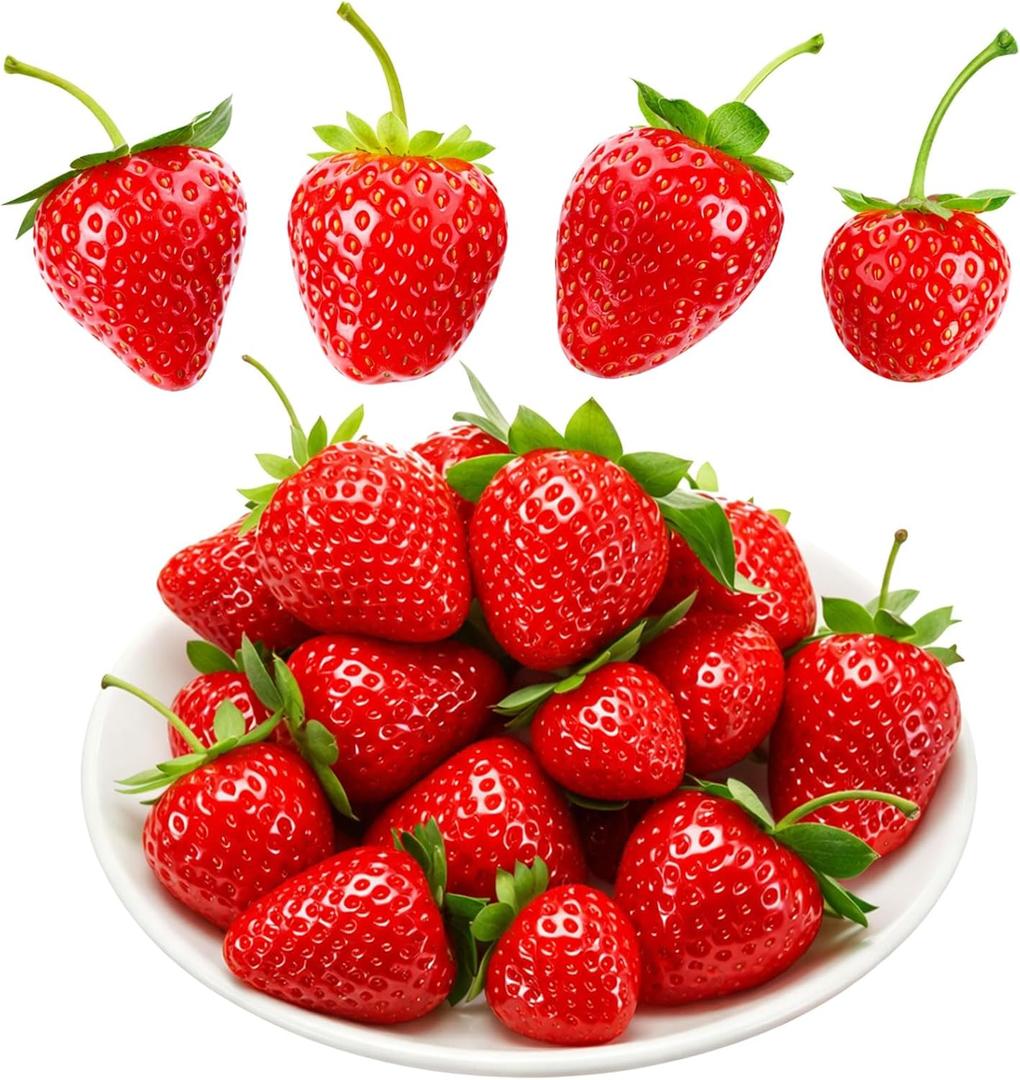24 Pieces Artificial Strawberries 2.16inch/2.36inch/2.75inch Faux Realistic Strawberry Plastic Simulation Fake Fruit Decoration for Garden Decoy Bird Deterrent Photography Prop