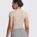 Aoxjox Women's Short Sleeve T-Shirts GEO Baby Tee Workout Gym Yoga Crop Top (Beige, Large)