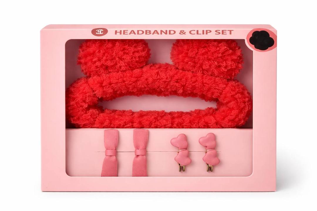 3 - Piece Headband and Clip Set,  Pack of 2, Red
