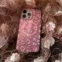 Magnetic Sparkly Phone Case Pink Girl, Glittery Leopard Print with Cherry/Cheetah Sparkle Cover with Bling Glitter Effect/Compatible with MagSafe iPhone 16 Pro Max, Fresh Pink