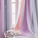 XiDi Dream Star Blackout Curtains for Kids Rooms Girl Princess Curtain for Daughter Bedroom Window (Grey Pink Purple, W34 X L63)
