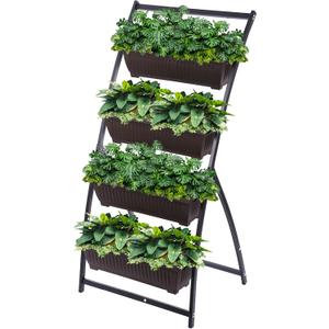 Vertical Garden Planter Balcony Garden Outdoor 4 Tier Raised Bed Box with Stacking Planters Indoor Patio Tower for Plants Vegetables Flowers & Herbs