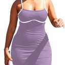 Ulovmi Women's Mini Sexy Spaghetti Strap Bodycon Dress (Purple)