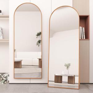 Beauty4U Arched Full Length Mirror, Standing or Leaning, Bedroom Dressing Mirror with Gold Aluminum Alloy Frame, 65" x 24"