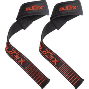 Outex Lifting Wrist Straps for Weightlifting  Heavy Duty Gym Straps with Neoprene Padding for Deadlifts, Powerlifting & Bodybuilding  Unisex Grip Support for Strength Training (Black-Red Silicone)