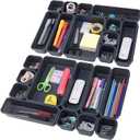 KeFanta 22 Pack Desk Drawer Organizers,Interlocking Junk Drawer and Storage with 3 Sizes, Tray Organizer for Office,Bathroom,Kitchen,Makeup(Dark Grey)