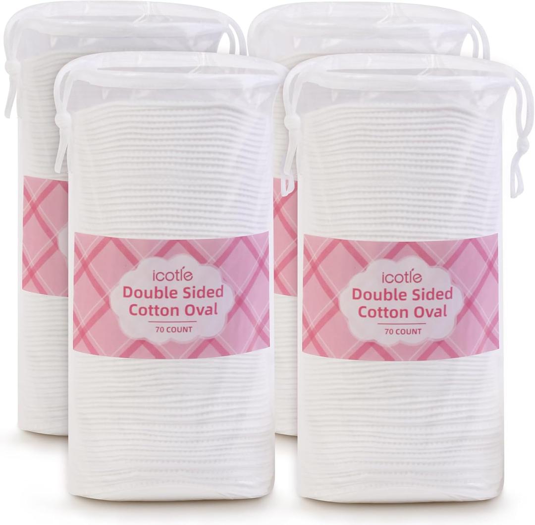 Large Oval Cotton Pads, 280 Count, 3-Layer Dual Textured Design, Lint-Free and Extra Soft, Ideal for Makeup Removal, Facial Cleansing, Toner Application, and Skincare for All Skin Types (Bag (4 Pack))