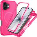 SunStory Magnetic for iPhone 17 Case, Compatible with MagSafe, 3-Layer Heavy Duty Full-Body Cover, Military-Grade Drop Protection, 3 in 1 Hybrid Protective Case for iPhone 17 6.3",Hot Pink