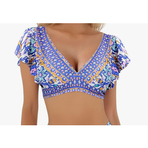 Boho Bathing for Women V Neck Ruffle Trim Beach Vacation  Summer Casual Lightweight Travel Swimsuit L