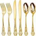 300PCS Gold Plastic Silverware, Heavy Duty Gold Disposable Utensils, Retro Design Plastic Cutlery Set Includes 100 Forks, 100 Spoons, 100 Knives for Parties and Wedding