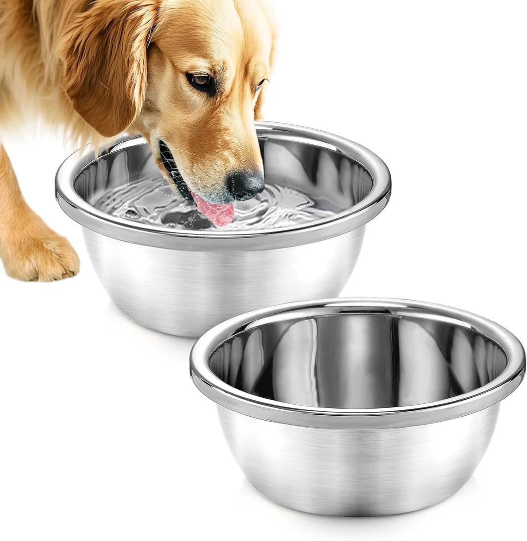 2 Pcs 1 Gallon Large Dog Bowls - Food Grade Stainless Steel Metal Water Bowls, Easy to Clean Food Bowl for Medium Large Dogs Indoor Outdoor