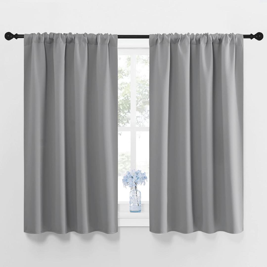 NICETOWN Window Curtains for Bedroom - Home Decoration Thermal Insulated Rod Pocket Blackout Blinds & Drapes for Small Windows (Silver Grey, 2 Panels, W42 x L45 -Inch)