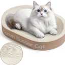 23.43"x16.9" Huge Cat Scratcher Bowl Heavy-Duty White Cardboard Cat Scratcher Bed - Durable Oval Scratching Pad & Lounge Bed with Bonus Mini Scratching Board(White)
