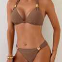 Aidonger Bikini Sets for Women Halter Two Piece Bathing Suit V Neck Tie Back Swimsuit (Brown, XS)