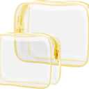 PACKISM TSA Approved Toiletry Bag 2 Pack - 1 Medium TSA Quart Carry-On & 1 Large for Checked Luggage, Water-resistant Clear Makeup Bag Clear Travel Bags for Toiletries, Light Yellow