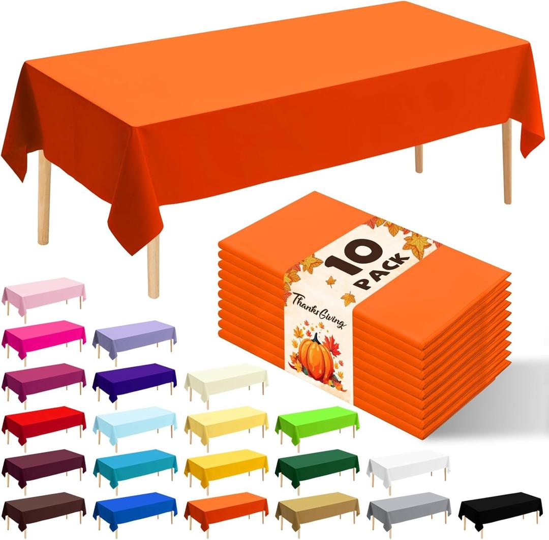 10 Pack Premium Disposable Plastic Tablecloth 54" X 108" Rectangle Table Cover for Birthdays Weddings Christmas Anniversary Buffet Table (Orange)