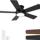 42 Inch Black Ceiling Fans with Lights and Remote, LED Low Profile Flush Mount Ceiling Fan for Bedroom, Living Room, Patio, Quiet DC Motor, 5 Blades