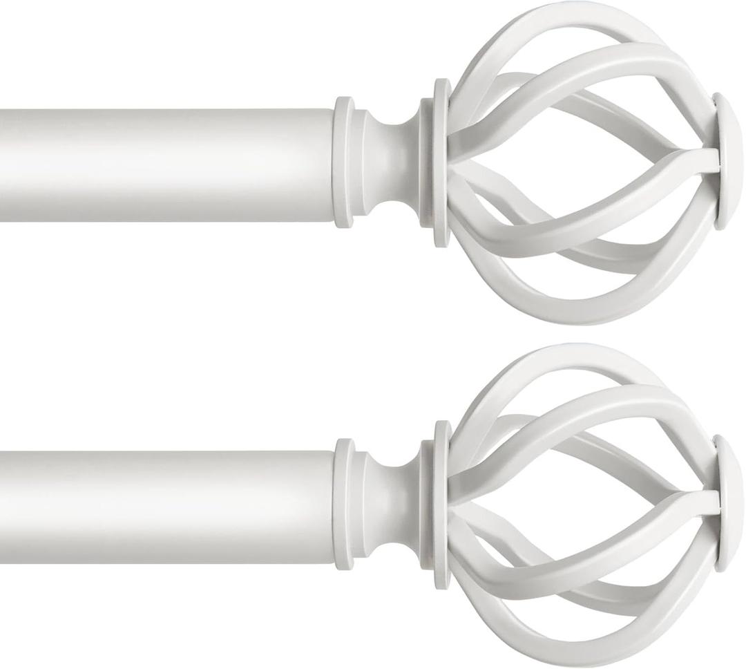 2 Pack Curtain Rods for Windows 48 to 84 Inch, USFOOK 7/8 Inch Telescoping Splicing Drapery Rods with White Twisted Cage Finials