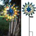Solar Peacock Wind Spinner Metal Windmill | Solar Garden Stake Lights Decorative for Outdoor Patio Lawn Porch Yard, Gift for Mom Women BirthdayPeacock Wind Spinner