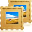 6x6 Wavy Picture Frame With Mat For 4x4, Wavy Edge Wooden Picture Frame with Real Glass - Wall Mount and Tabletop Display, Yellow, 2 Pack