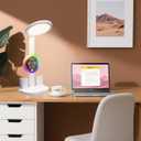 Led Desk Lamp, Desk Lamp with Usb Charging Port, Dimmable 3 Colorful Lights, Adjustable Folding with Clock Date, Pen & Phone Holder, Temperature, Home Office Bedroom Reading Study Work (White)
