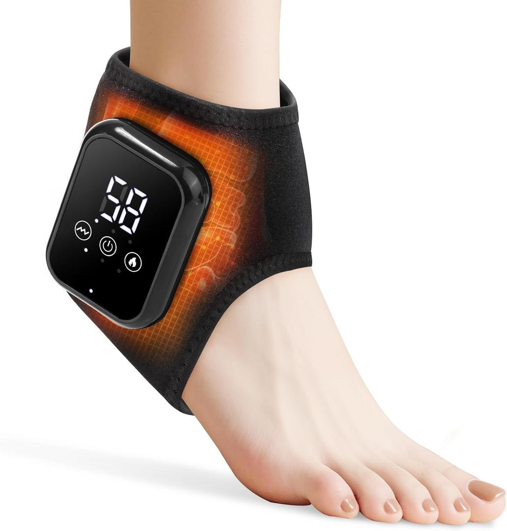 EDIFOLLY Cordless Ankle Heating Pad, Ankle Massager with Heat, Rechargeable Heated Foot Brace Wrap, 3 Vibration and Heating Modes, Auto Shut Off