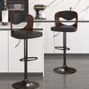VECELO Bar Stools Set of 2,Kitchen Island Stools with Bentwood Back, Arm & Footrest, Counter Height Stools PU Leather Adjustable Height, Swivel Bar Chairs for Club Pub Dining Room, Black