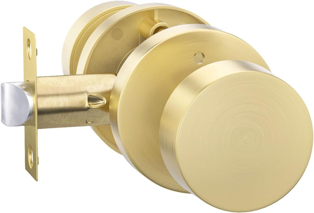 goldenwarm Gold Door Knobs Interior, Heavy Duty Zinc-Alloy Privacy Brushed Gold Interior Door Knobs, Brushed Brass Indoor Doorknobs for Bedroom, Bathroom (1 Pack)