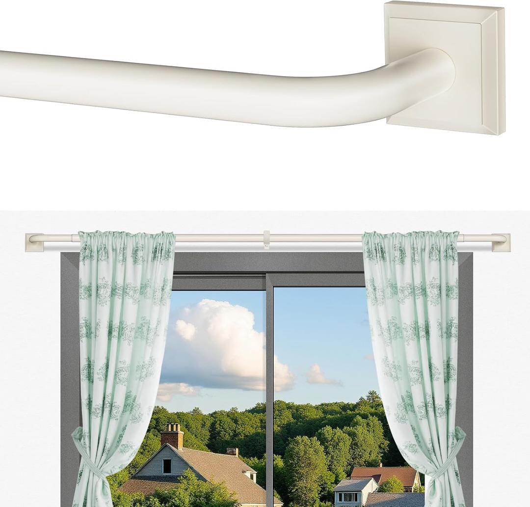 Beige White Curtain Rods for Windows 28-48Inch Heavy Duty French Return Rod, Wrap Around Blackout Curtain Rods, Adjustable Room Darkening Drapery Rod for Bedroom, Living Room, Sliding Door & Outdoor