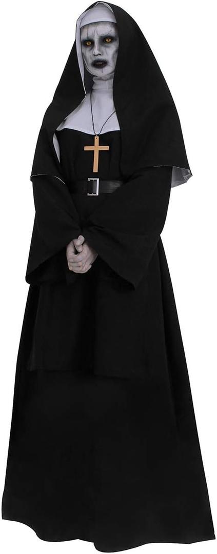 CR ROLECOS The Nun Costume Plus Size Scary Nun Outfit Priest Halloween Costume Black (Large)