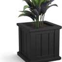 Mayne Cape Cod 14-Inch Square Planter  Self-Watering, Weather-Resistant Planter for Flowers  Durable Outdoor Design for Patio, Porch, or Entryway (Black)