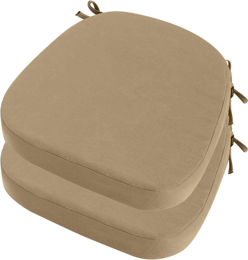 idee-home Outdoor Chair Cushions Set of 2, 19" x 19" x 3" Thick Patio Furniture Outdoor Seat Cushions Waterproof with Ties, Dining Pads (Antique Beige)