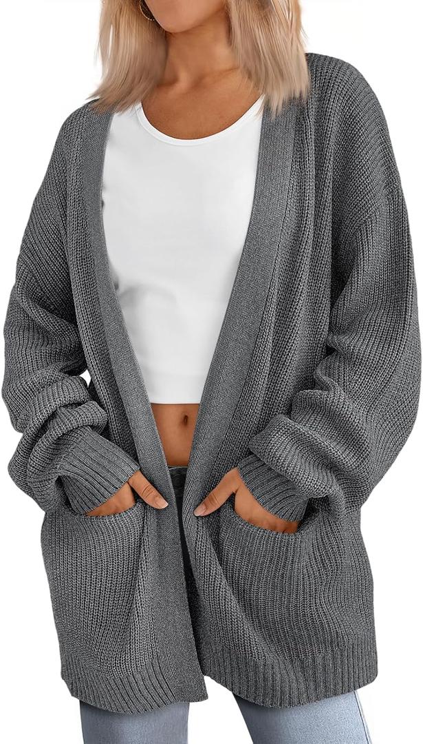 LILLUSORY Womens Oversized Cardigans Soft Knit Cardigan Sweater with Pockets (X-Large, Dark Grey)