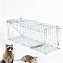 Live Animal (Under 4.4 lbs) Cage Trap, Collapsible Humane Animal Trap for Small Raccoons, Galvanized Steel Small Animal Trap Cage for Rabbit,Stray Cat,Chipmunk,Mole,Gopher,Foxes，24x7.1x8.2inches
