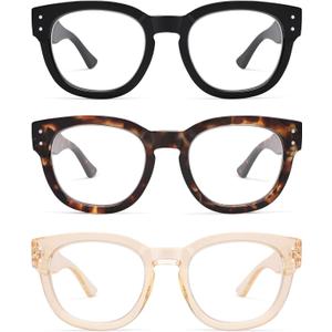 AMOMOMA 3 Pack Retro Oversized Reading Glasses for Women,Men,Men Blue Light Blocking Computer Readers Spring hinge AM6151