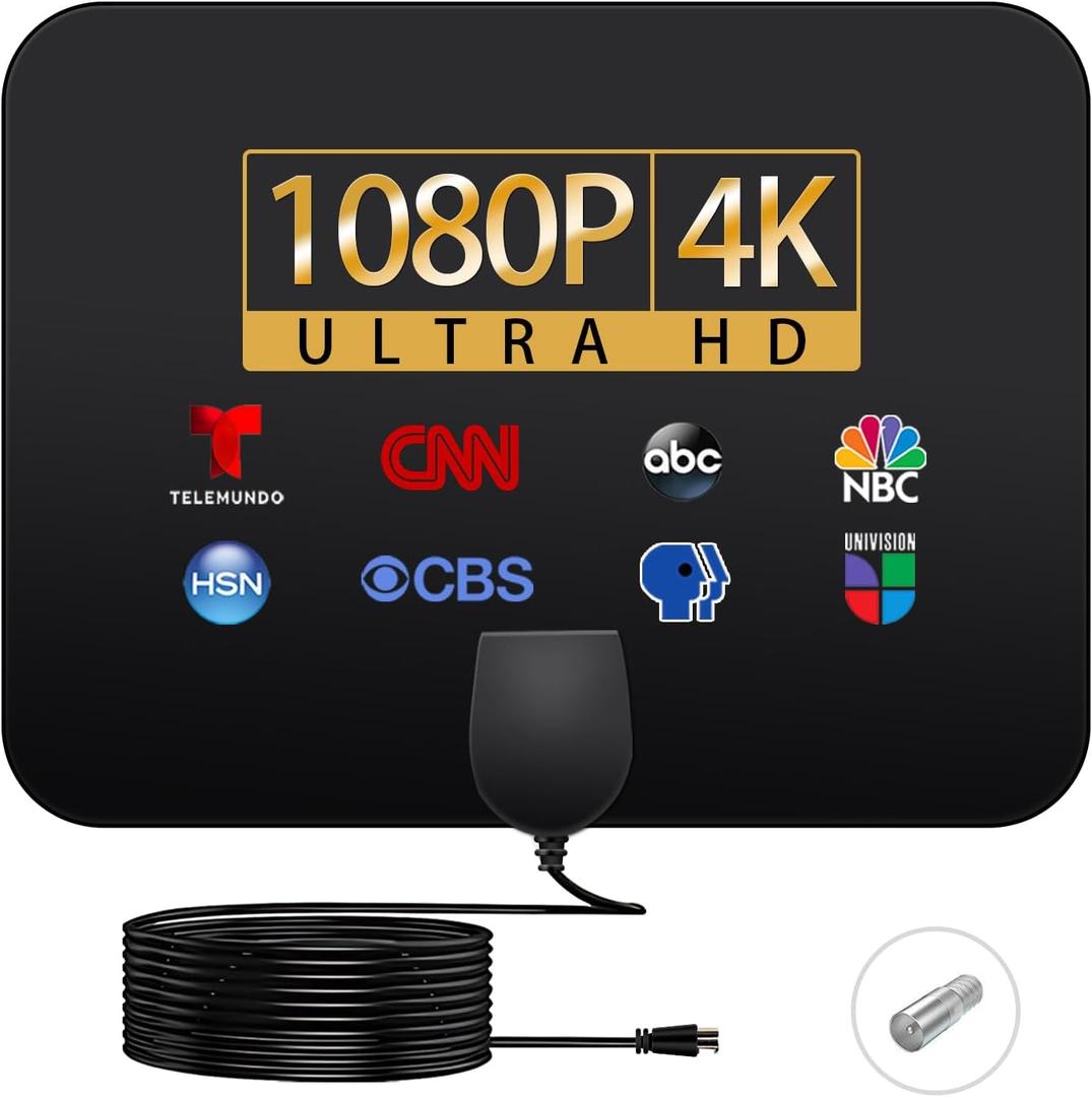 TV Antenna, Indoor Digital TV Antenna Supports 4K1080P, Easy to Install, 360  Signal Reception, 800 Miles+Reception, Suitable for Various high-Definition Digital Television